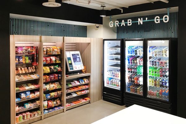Grab and Go station with snacks and beverage cooler
