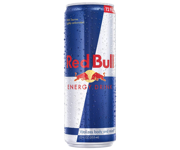 A 12oz Redbull Energy Drink