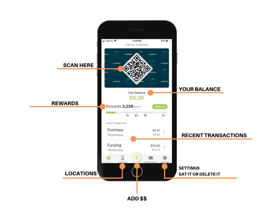 Connect and pay app showing layout